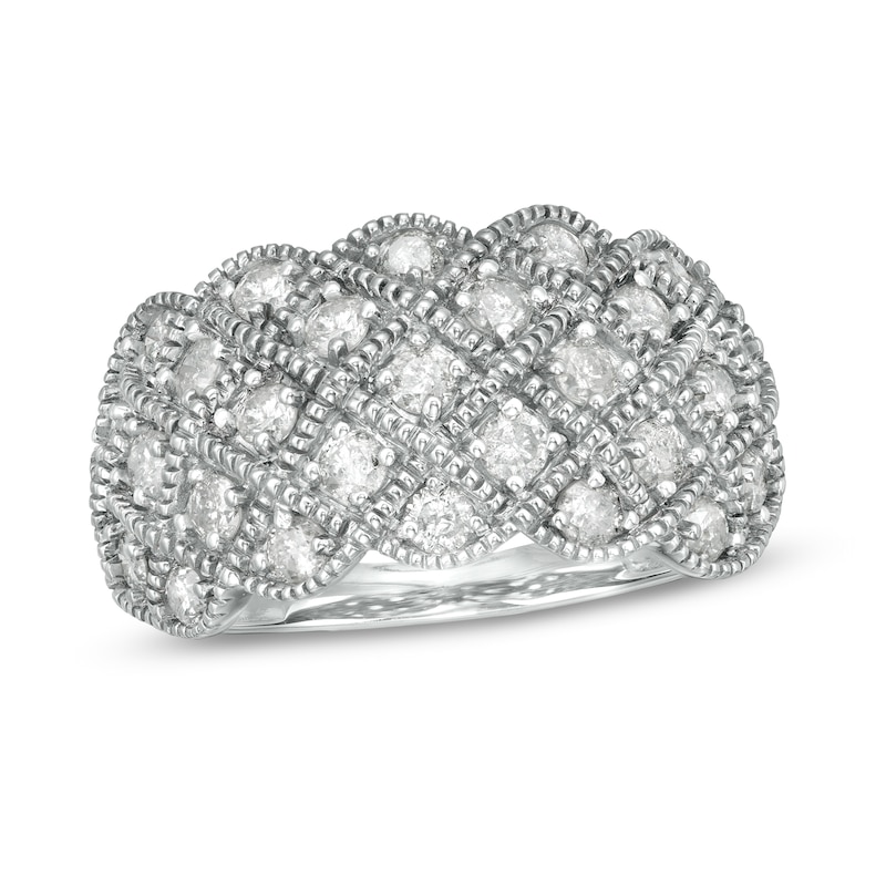 0.95 CT. T.W. Composite Diamond Quilted Multi-Row Vintage-Style Ring in 10K Gold|Peoples Jewellers