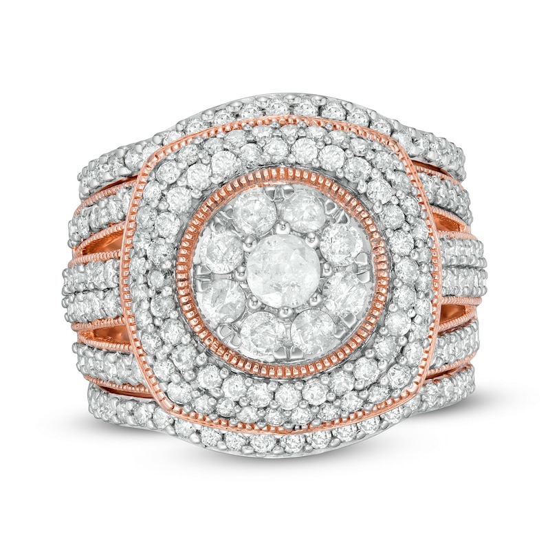 2.23 CT. T.W. Composite Diamond Cushion Frame Multi-Row Vintage-Style Three Piece Bridal Set in 10K Rose Gold|Peoples Jewellers