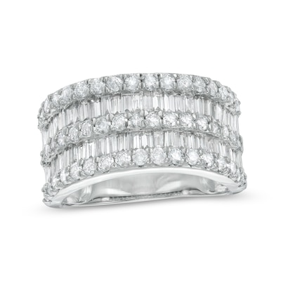 1.96 CT. T.W. Baguette and Round Diamond Multi-Row Ring in 10K Gold