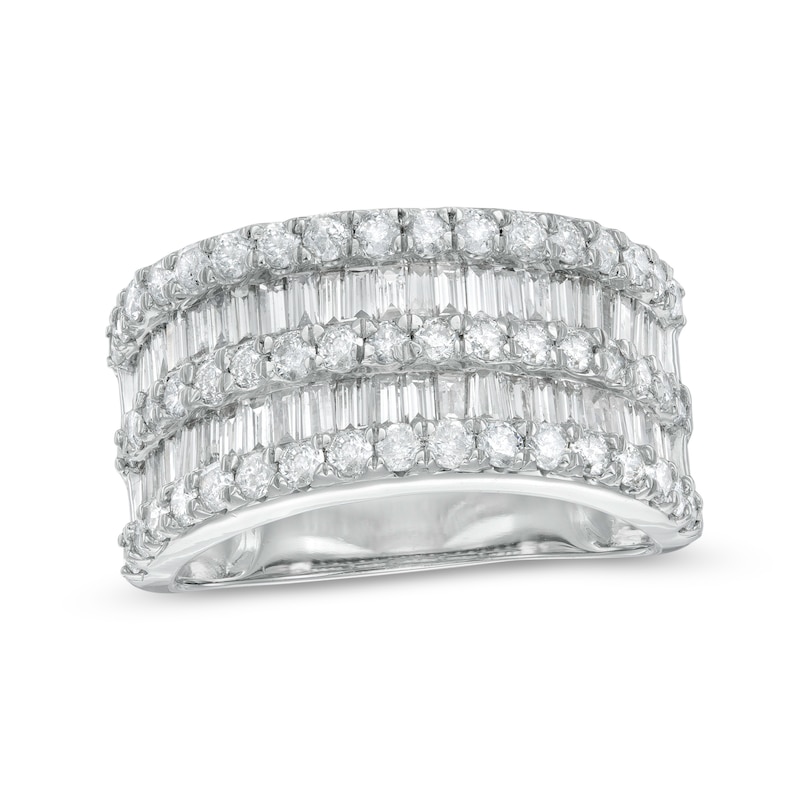 1.96 CT. T.W. Baguette and Round Diamond Multi-Row Ring in 10K Gold|Peoples Jewellers