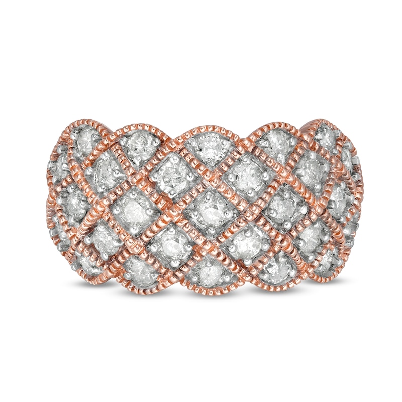 0.95 CT. T.W. Composite Diamond Quilted Multi-Row Vintage-Style Ring in 10K Rose Gold|Peoples Jewellers