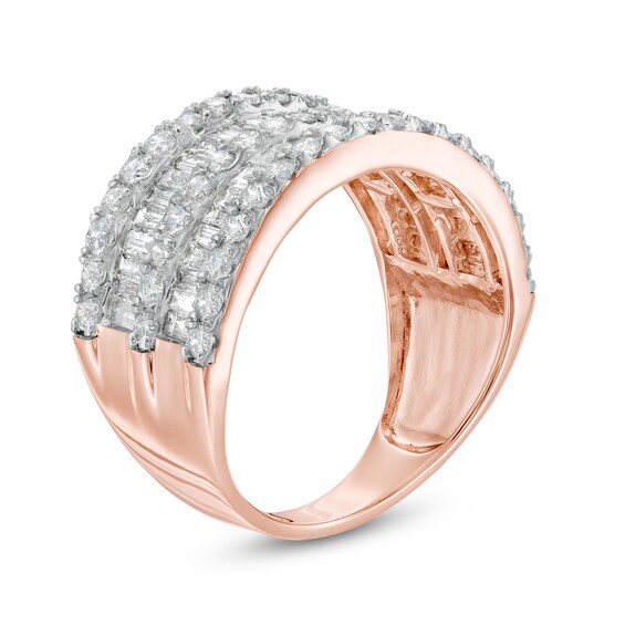 1.96 CT. T.W. Baguette and Round Diamond Multi-Row Ring in 10K Rose Gold