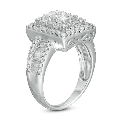 1.45 CT. T.W. Princess-Cut Diamond Frame Multi-Row Engagement Ring in 10K White Gold