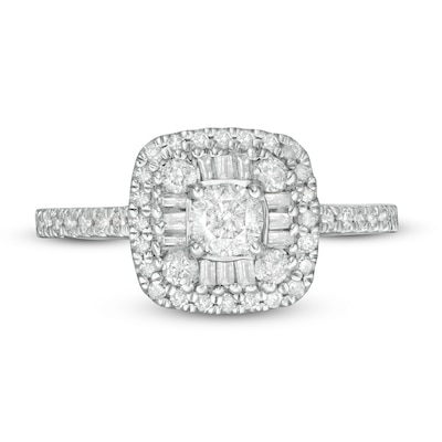 0.69 CT. T.W. Baguette and Round Diamond Frame Ring in 10K White Gold