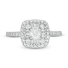 0.69 CT. T.W. Baguette and Round Diamond Cushion Frame Ring in 10K Rose Gold