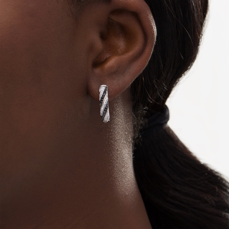 0.23 CT. T.W. Enhanced Black and White Diamond U-Hoop Earrings in Sterling Silver
