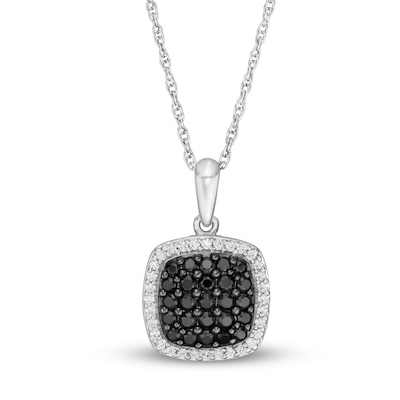 0.45 CT. T.W. Enhanced Black Composite and White Diamond Cushion Frame Pendant in Sterling Silver