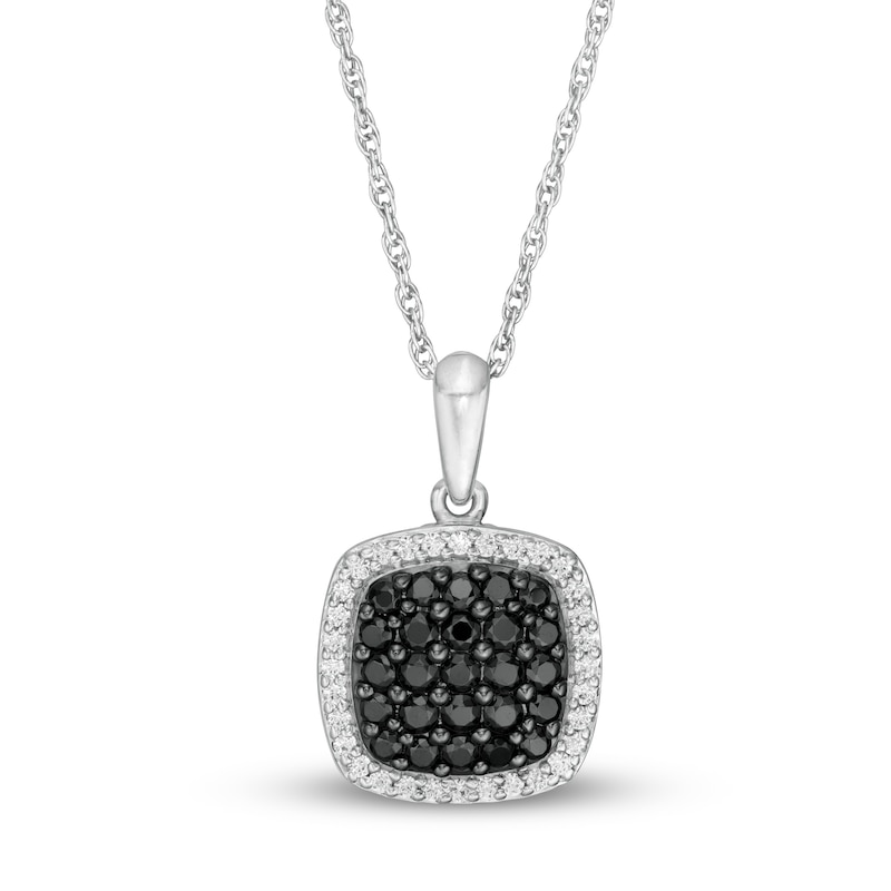 0.45 CT. T.W. Enhanced Black Composite and White Diamond Cushion Frame Pendant in Sterling Silver|Peoples Jewellers
