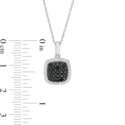 0.45 CT. T.W. Enhanced Black Composite and White Diamond Cushion Frame Pendant in Sterling Silver