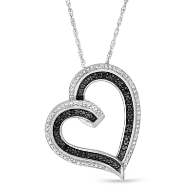 0.18 CT. T.W. Enhanced Black and White Diamond Tilted Swirl Heart Pendant in Sterling Silver