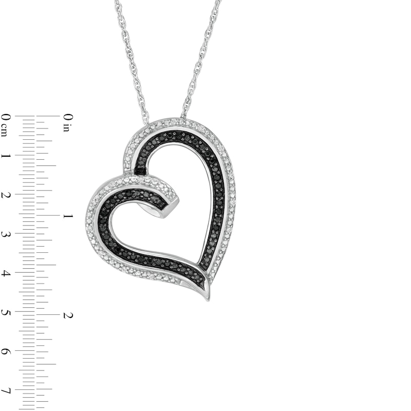 0.18 CT. T.W. Enhanced Black and White Diamond Tilted Swirl Heart Pendant in Sterling Silver
