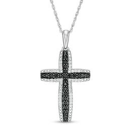 0.29 CT. T.W. Enhanced Black and White Diamond Cross Pendant in Sterling Silver