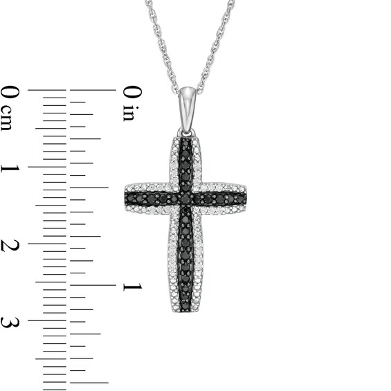 0.29 CT. T.W. Enhanced Black and White Diamond Cross Pendant in Sterling Silver