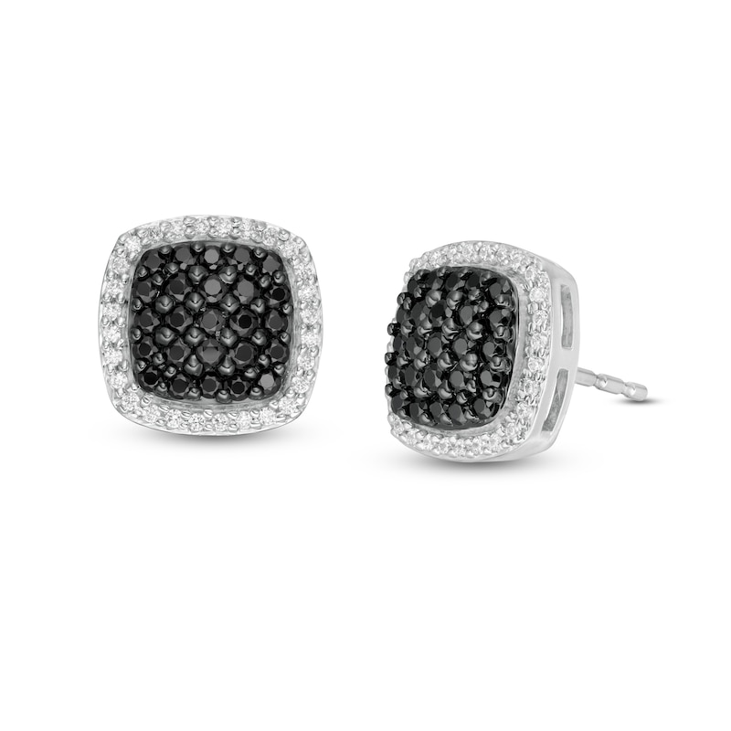 0.45 CT. T.W. Enhanced Black Composite and White Diamond Cushion Frame Stud Earrings in Sterling Silver|Peoples Jewellers