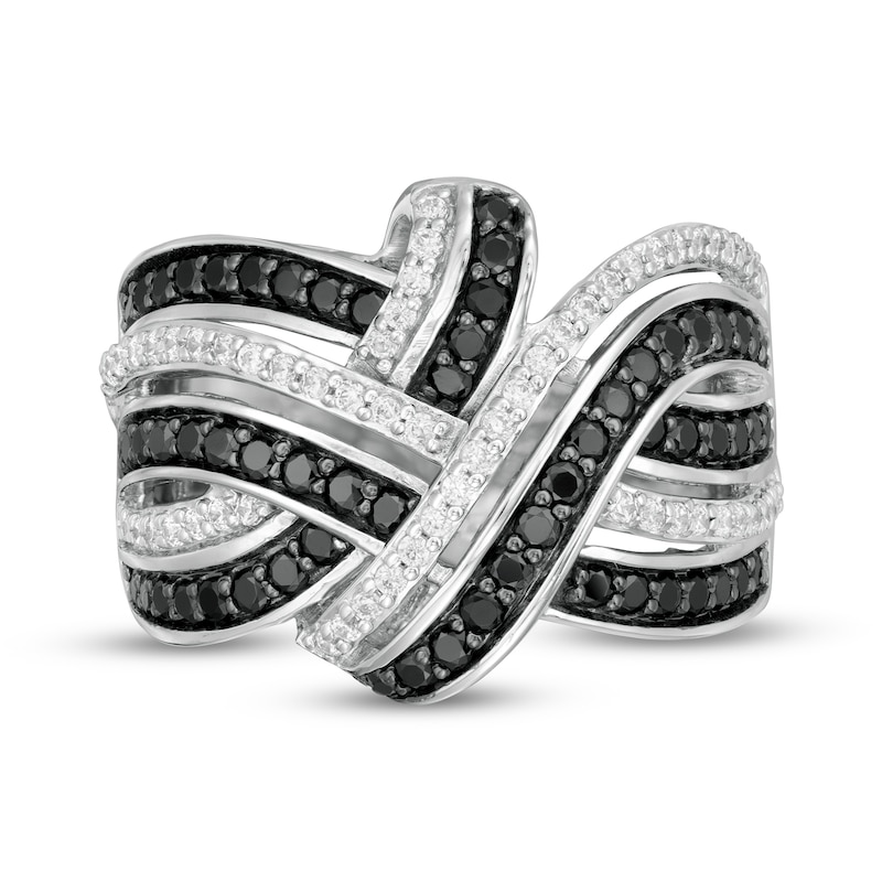 0.95 CT. T.W. Enhanced Black and White Diamond Twist Shank Ring in 10K White Gold|Peoples Jewellers