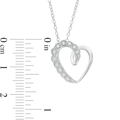 0.05 CT. T.W. Diamond Scallop Swirl Tilted Heart Pendant in Sterling Silver