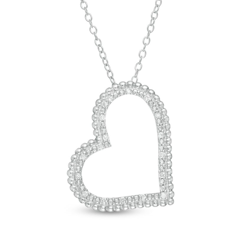 0.085 CT. T.W. Diamond Beaded Tilted Heart Pendant in Sterling Silver
