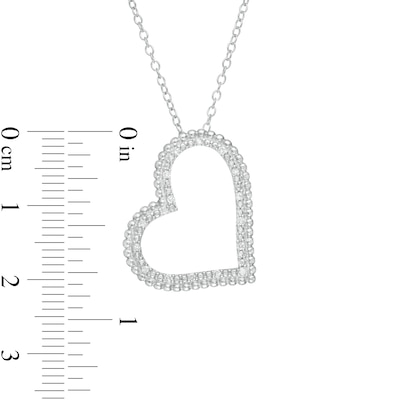 0.085 CT. T.W. Diamond Beaded Tilted Heart Pendant in Sterling Silver