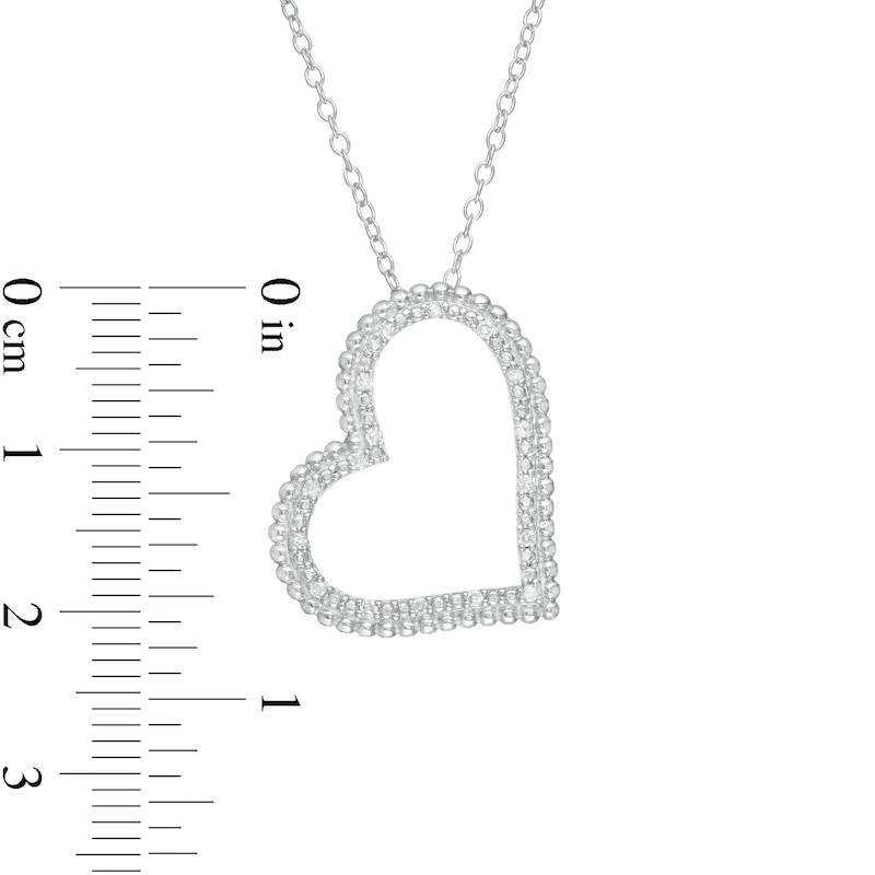 0.085 CT. T.W. Diamond Beaded Tilted Heart Pendant in Sterling Silver