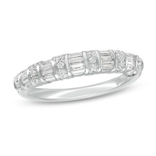 Marilyn Monroe™ Collection 0.37 CT. T.W. Baguette and Round Diamond Multi-Row Band in 14K White Gold