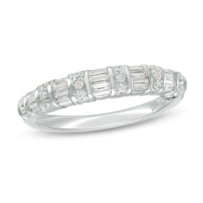 Marilyn Monroe™ Collection 0.37 CT. T.W. Baguette and Round Diamond Multi-Row Band in 14K White Gold|Peoples Jewellers