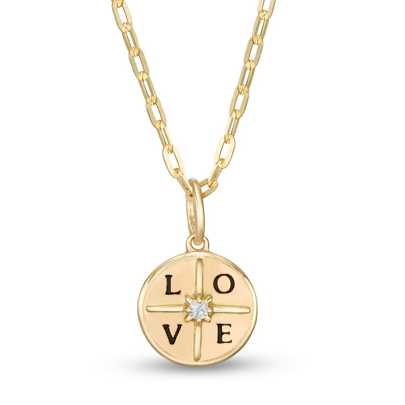 Certified Canadian Diamond Accent Solitaire True North "LOVE" Pendant in 10K Gold