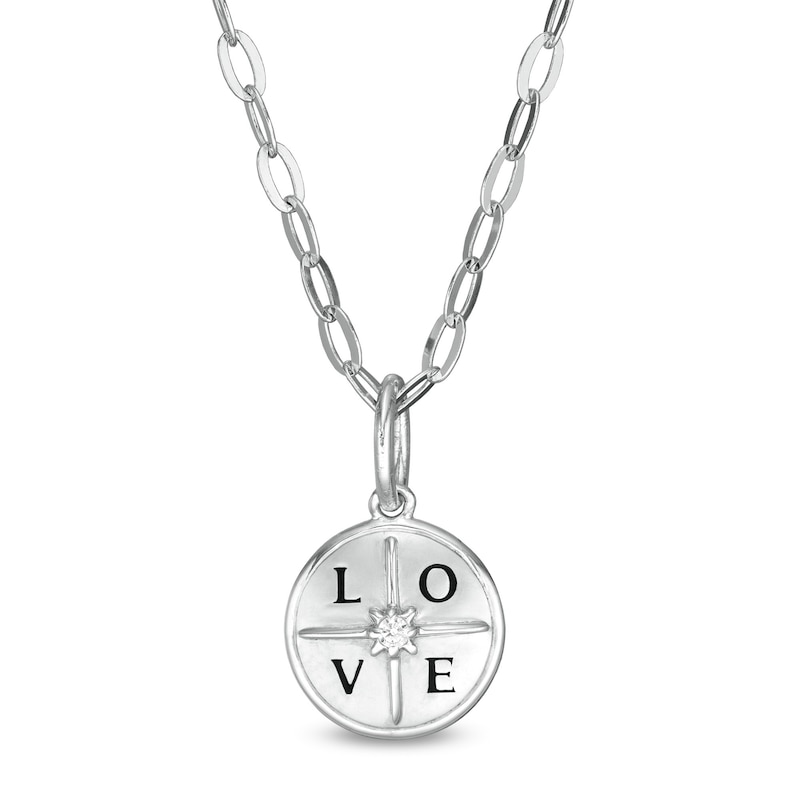 Main Image 1 of Certified Canadian Diamond Accent Solitaire True North &quot;LOVE&quot; Pendant in 10K White Gold - 20&quot; (I/I2)