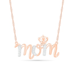 0.065 CT. T.W. Diamond &quot;mom&quot; Crown Necklace in 10K Rose Gold - 17.25&quot;