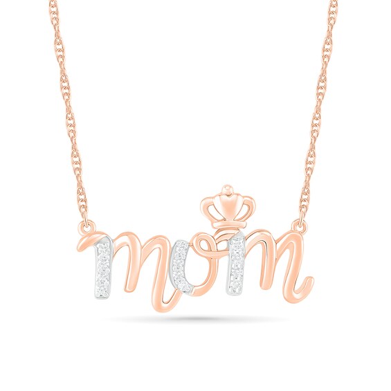 0.065 CT. T.W. Diamond "mom" Crown Necklace in 10K Rose Gold - 17.25"