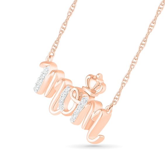 0.065 CT. T.W. Diamond "mom" Crown Necklace in 10K Rose Gold - 17.25"