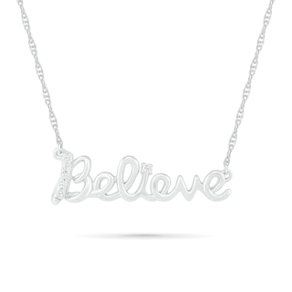 0.04 CT. T.W. Diamond "Believe" Necklace in Sterling Silver