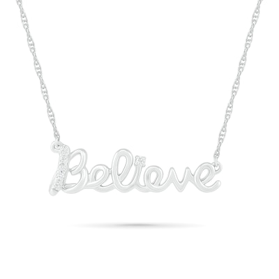 0.04 CT. T.W. Diamond "Believe" Necklace in Sterling Silver