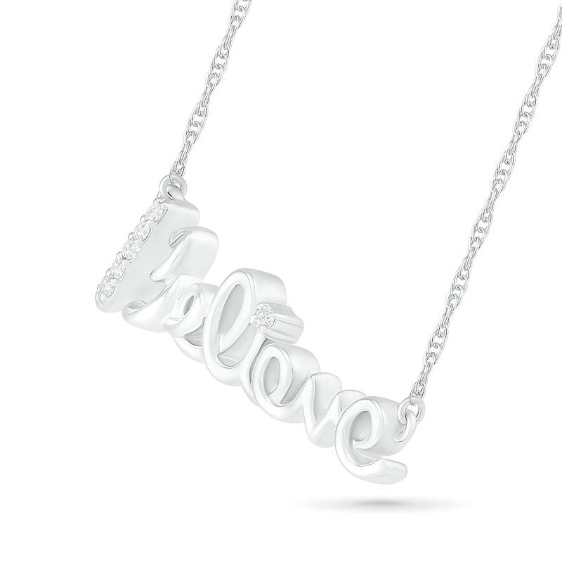 0.04 CT. T.W. Diamond "Believe" Necklace in Sterling Silver