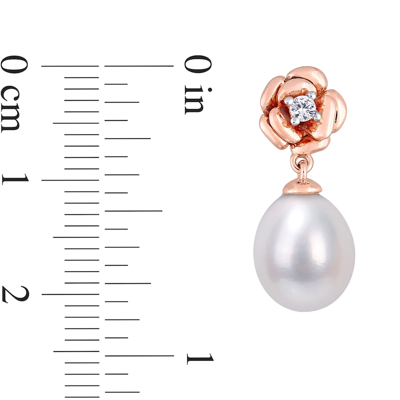 Baroque Freshwater Cultured Pearl and Lab-Created White Sapphire Rose Drop Earrings in Sterling Silver with Rose Rhodium|Peoples Jewellers