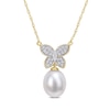 Thumbnail Image 0 of 9.0-10.0mm Baroque Freshwater Cultured Pearl Drop and 0.13 CT. T.W. Diamond Butterfly Necklace in 10K Gold-17"