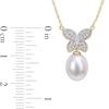 Thumbnail Image 2 of 9.0-10.0mm Baroque Freshwater Cultured Pearl Drop and 0.13 CT. T.W. Diamond Butterfly Necklace in 10K Gold-17"