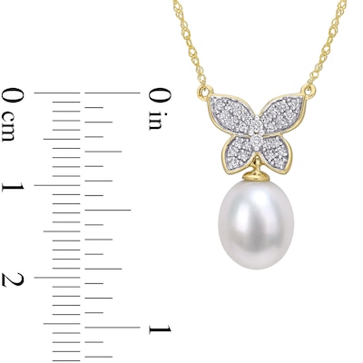 9.0-10.0mm Baroque Freshwater Cultured Pearl Drop and 0.13 CT. T.W. Diamond Butterfly Necklace in 10K Gold-17"