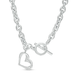 The Kindred Heart from Vera Wang Love Collection 0.085 CT. T.W. Diamond Toggle Necklace in Sterling Silver - 17&quot;