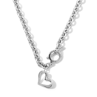 The Kindred Heart from Vera Wang Love Collection 0.085 CT. T.W. Diamond Toggle Necklace in Sterling Silver - 17"