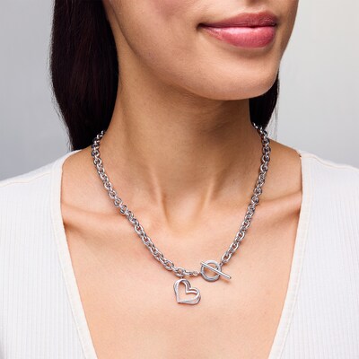 The Kindred Heart from Vera Wang Love Collection 0.085 CT. T.W. Diamond Toggle Necklace in Sterling Silver - 17"