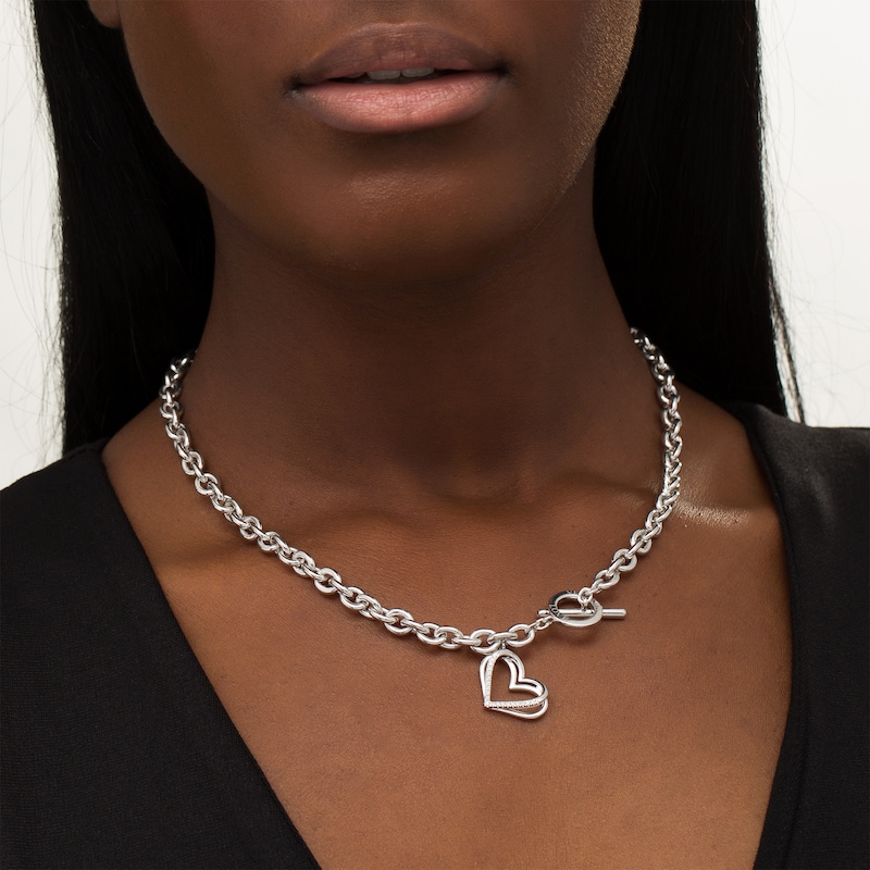 Main Image 2 of The Kindred Heart from Vera Wang Love Collection 0.085 CT. T.W. Diamond Toggle Necklace in Sterling Silver - 17&quot;