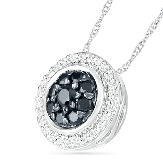 0.23 CT. T.W. Enhanced Black Composite and White Diamond Frame Pendant in Sterling Silver