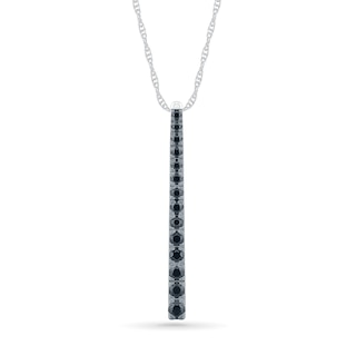 Black Sapphire Graduated Vertical Bar Pendant in Sterling Silver