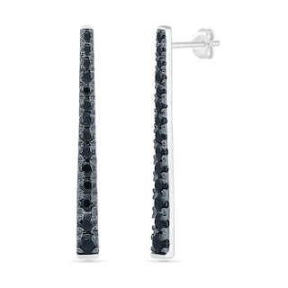 Black Sapphire Graduated Vertical Bar Drop Earrings in Sterling Silver