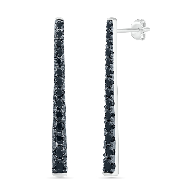 Black Sapphire Graduated Vertical Bar Drop Earrings in Sterling Silver|Peoples Jewellers