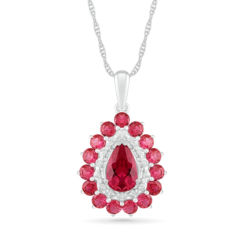 Pear-Shaped Lab-Created Ruby and White Sapphire Double Frame Drop Pendant in Sterling Silver|Peoples Jewellers