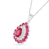Thumbnail Image 1 of Pear-Shaped Lab-Created Ruby and White Sapphire Double Frame Drop Pendant in Sterling Silver