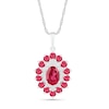 Oval Lab-Created Ruby and White Sapphire Double Frame Drop Pendant in Sterling Silver