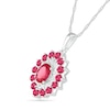 Oval Lab-Created Ruby and White Sapphire Double Frame Drop Pendant in Sterling Silver