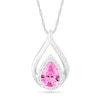 Pear-Shaped Lab-Created Pink and White Sapphire Open Double Frame Teardrop Pendant in Sterling Silver